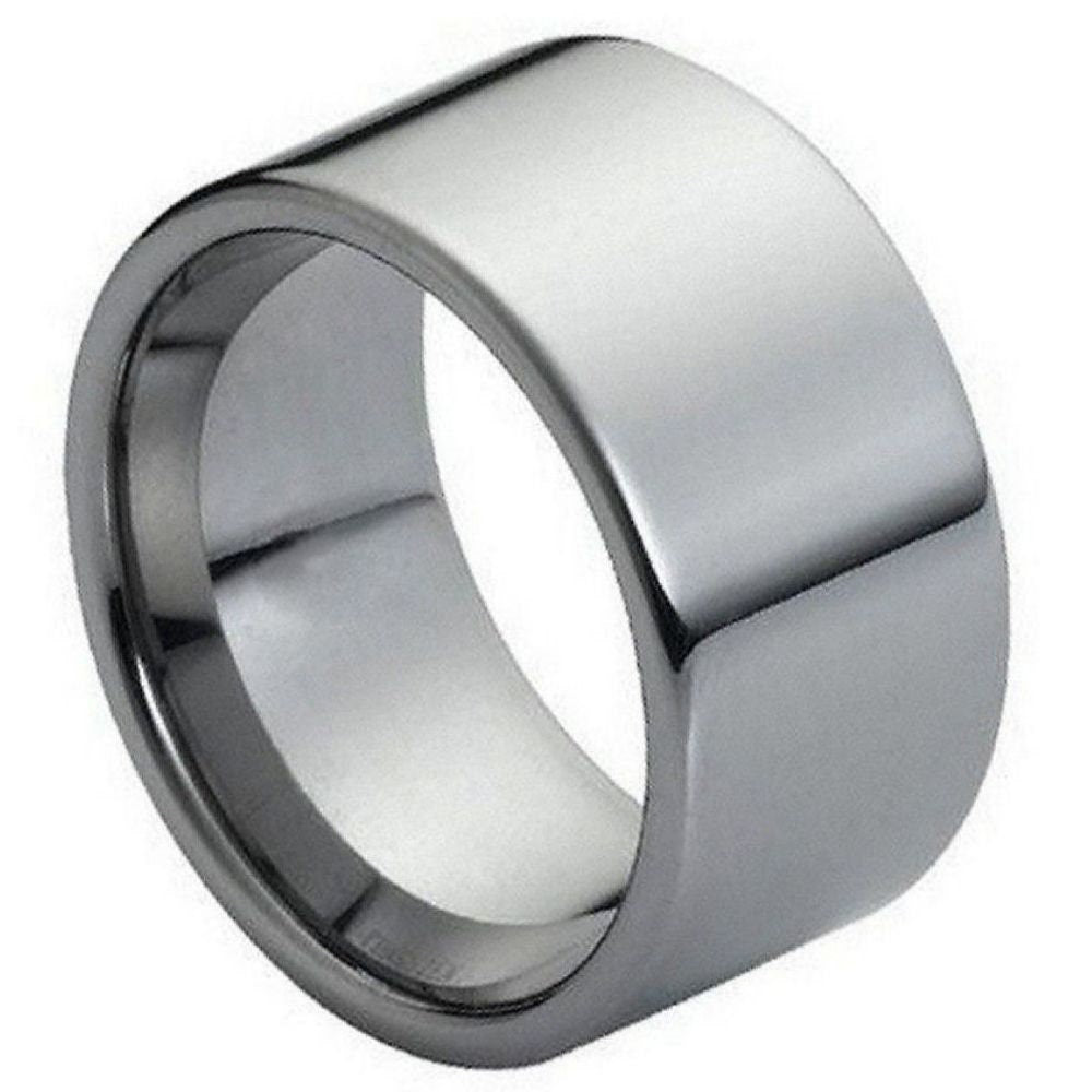 Men's Tungsten Tungsten Ring High Polished Flat Pipe Cut Style- 12mm Engraved Tungsten Ring