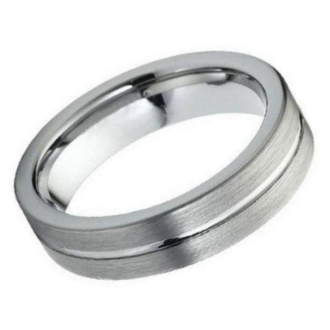 Men's Tungsten Tungsten Ring High Polished Grooved Center Brushed Side- 6mm Engraved Tungsten Ring