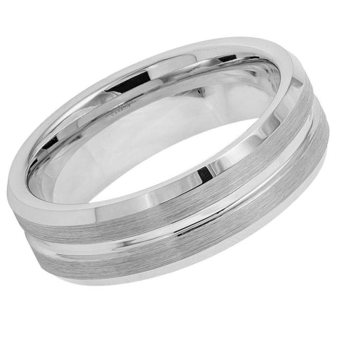 Men's Tungsten Tungsten Ring Shiny Grooved Center Brushed Side- 7mm Engraved Tungsten Ring