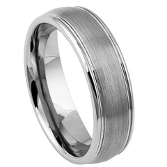 Men's Tungsten Domed Brushed Center High Polished Ridged Edge- 6mm Engraved Tungsten Ring