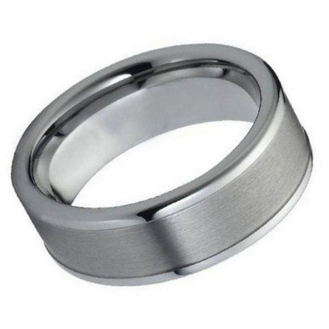 Men's Tungsten Brushed with Polished Shiny Raised Edge- 8mm Engraved Tungsten Ring