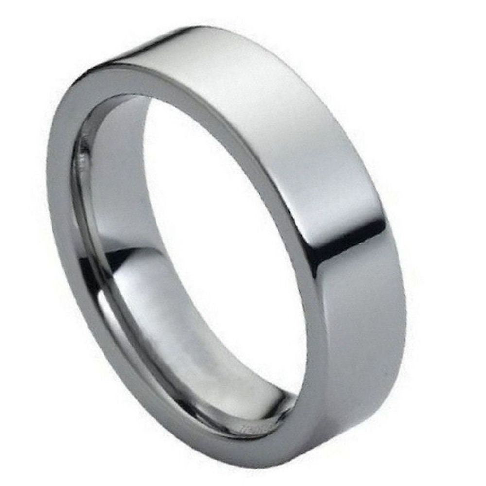 Men's Tungsten Polished Shiny Flat Pipe Cut Style- 6mm Engraved Tungsten Ring