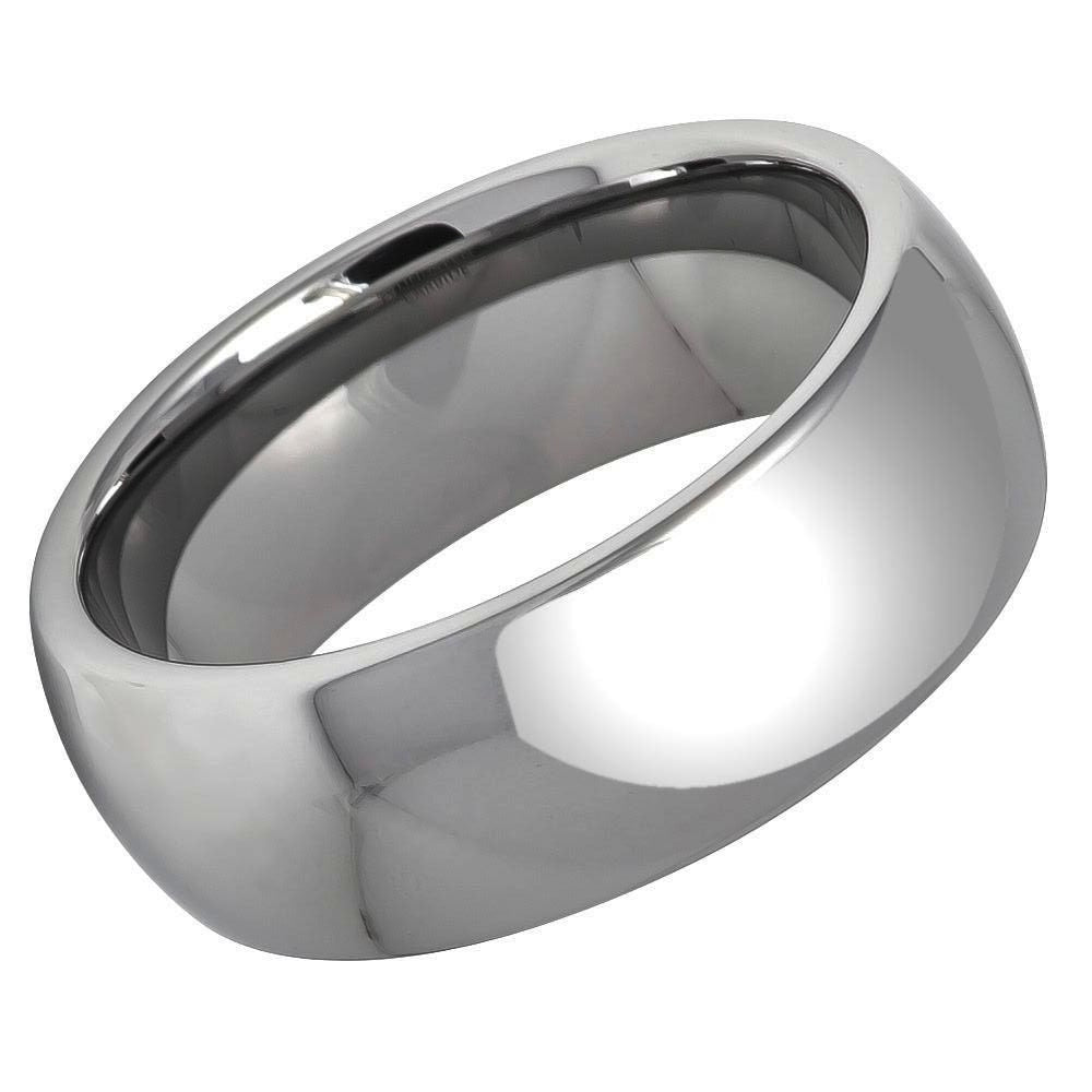 Women's Tungsten Polished Shiny Domed- 8mm Engraved Tungsten Ring