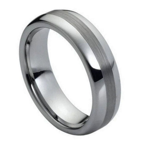 Men's Tungsten Tungsten Ring Polished Shiny with Brushed Center Silver- 6mm Engraved Tungsten Ring