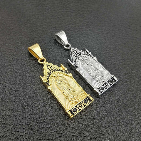 Christianity Mother Mary Locket with Cross Yellow Gold and Silver Rhodium Pendant, Mother Mary Charms