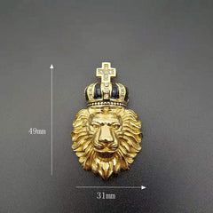 Leo Steel Crown 14K Yellow Gold Plated Charm with Cross and Stones, Lion King Crown Charm with CZ Stones.