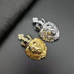 Leo Steel Crown 14K Yellow Gold Plated Charm with Cross and Stones, Lion King Crown Charm with CZ Stones.