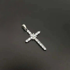 Christian Cross 14K Yellow Gold and Silver Rhodium Plated Charm with Stones, 14K Gold and Silver Cross Pendant.