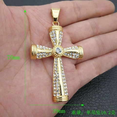 Christian Cross 14K Yellow Gold and Silver Rhodium Plated Charm with Shimmering Stones, 14K Gold and Silver Cross Pendant.