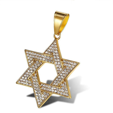 Star of David 14K Yellow Gold and Rhodium Silver Pendant , Star of David Charm