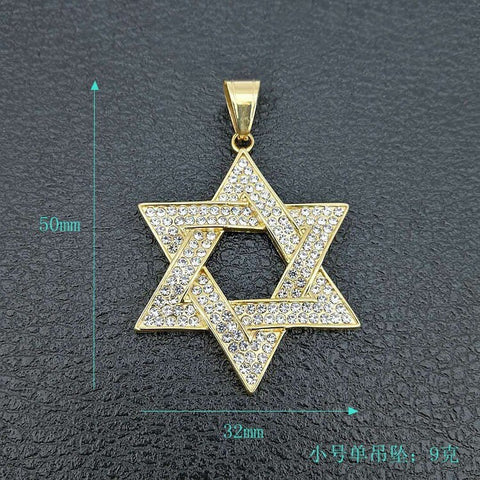 Star of David 14K Yellow Gold and Rhodium Silver Pendant , Star of David Charm