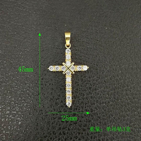 Christian Cross 14K Yellow Gold and Silver Rhodium Plated Charm with Stones, 14K Gold and Silver Cross Pendant.