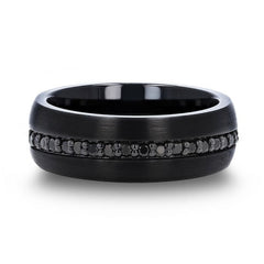 VALIANT Black Tungsten Ring with Black Sapphires - 8mm, Men's Wedding Band, 8MM Tungsten Engraved Ring, Promise Rings for Men and Women.