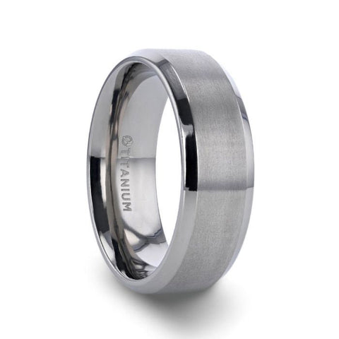 SHIRE Titanium Brushed Center Mens Flat Wedding Silver Ring with Polished Beveled Edges - 6mm & 8mm Wedding Rings for Men.