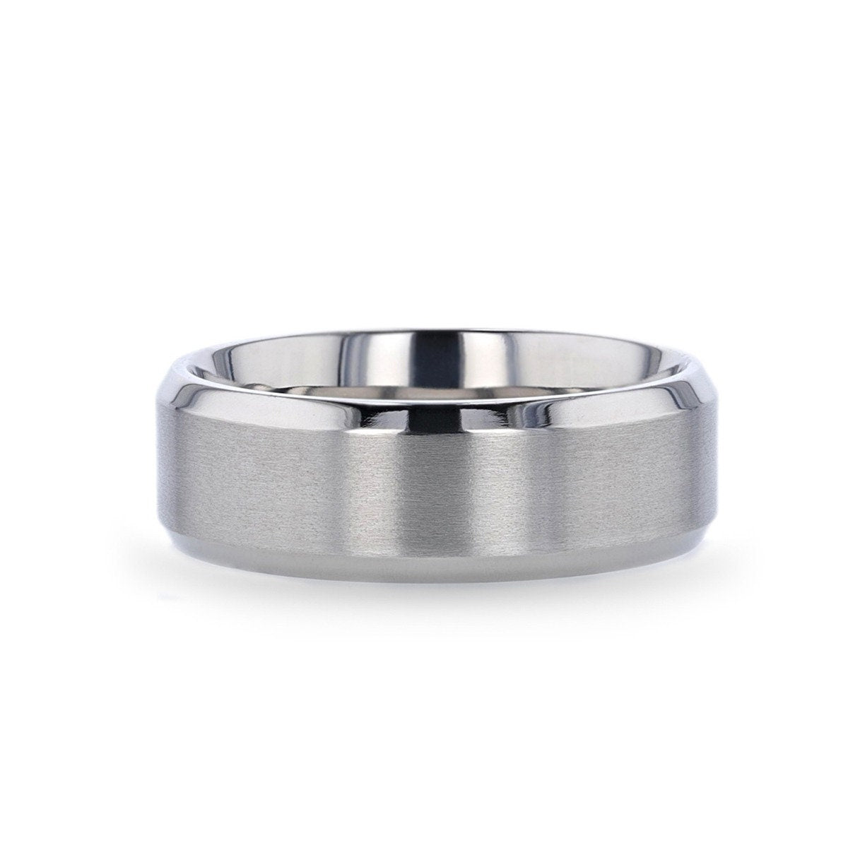 SHIRE Titanium Brushed Center Mens Flat Wedding Silver Ring with Polished Beveled Edges - 6mm & 8mm Wedding Rings for Men.