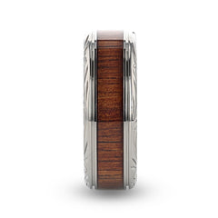 OHANA Koa Wood Inlaid Titanium Mens Wedding Ring with Intricate Edges - 6mm - 10mm Wedding Rings for Men, Promise Rings