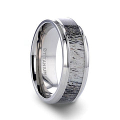 CARIBOU Polished Beveled Titanium Men's Wedding Band with Ombre Deer Antler Inlay - 8 mm Wedding Rings for Men, Promise Rings