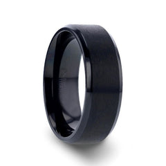 ELYSIAN Black Titanium Ring with Polished Beveled Edges and Brush Finished Center - 8mm Rings, Wedding and Engagement Rings, Promise Rings.