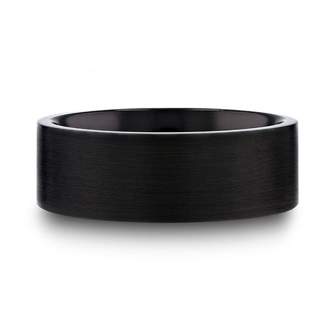 SAN BERNARDINO Brushed Finish Flat Black Titanium Mens Wedding Band - 6mm & 8mm Rings, Wedding and Engagement Rings.