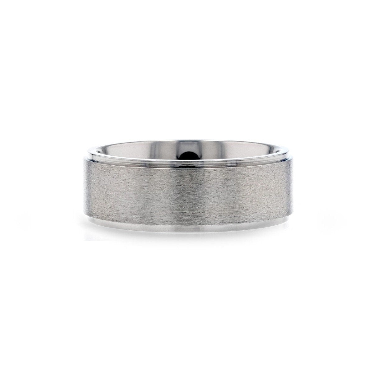 RHINOX Brushed Raised Center Mens Titanium Wedding Ring with Polished Step Edges - 6mm & 8mm Rings, Wedding Rings.