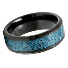 Men's Black Ip Plated With Blue Silk Thread Inlay- 8mm Tungsten Tungsten Ring