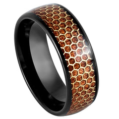 Men's Dome Black Ip With Honeycomb Cut-Out Rosewood Inlay- 8mm Tungsten Ring