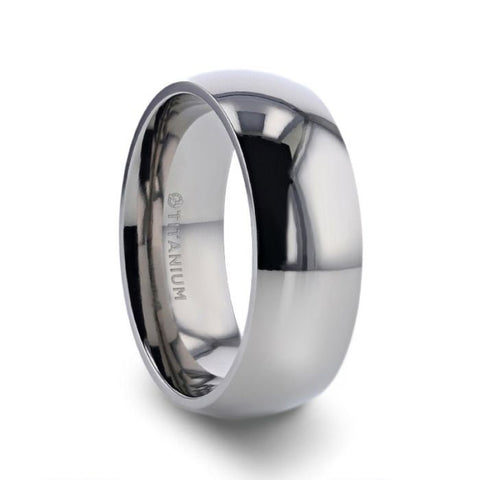 PETERSON Titanium Polished Finish Domed Mens Wedding Band - 6mm & 8mm Rings, Engagement, Promise and Wedding Rings, Men Tungsten Rings.