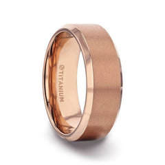 GLORY Rose Gold Plated Brushed Finish Center Titanium Men's Wedding Band With Polished Beveled Edges - 8mm Rings, Wedding and Promise Rings.