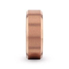 Glory Rose Gold Plated Brushed Finish Center Titanium Men'S Wedding Band With Polished Beveled Edges - 8Mm Rings