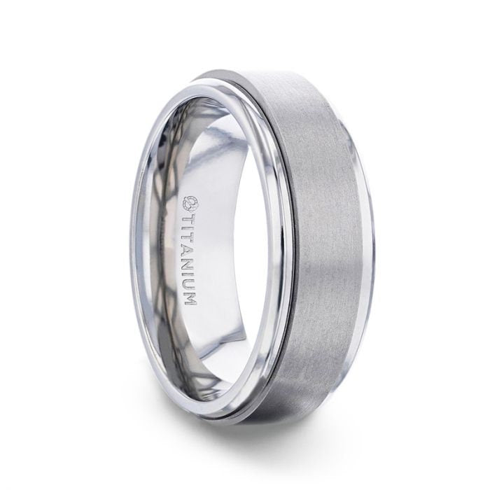 REBELLION Spinning Brushed Center Titanium Men's Wedding Band With Polished Beveled Edges - 8mm Rings, Wedding and Promise Rings.