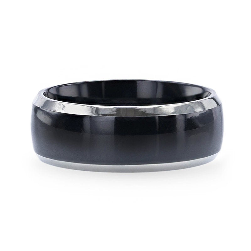 SALEEN Domed Polished Finish Black Titanium Men's Wedding Ring With Beveled Polished Edges - 8mm Rings, Wedding and Promise Rings.