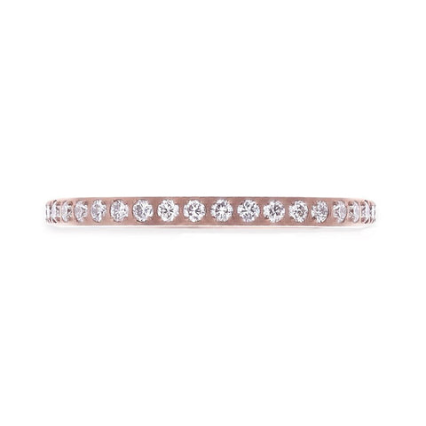 LILLIAN Flat Polished Rose Gold Plated Titanium Women's Wedding Ring With Small Lab-Created White Diamonds Setting - 2mm Rings.