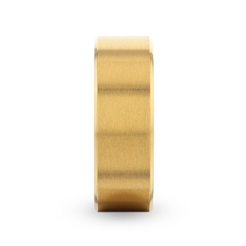 AURELIANO Yellow Gold Plating Titanium Men's Wedding Band With Flat Brushed Finish Center And Rounded Polished Edges - 8mm Rings.