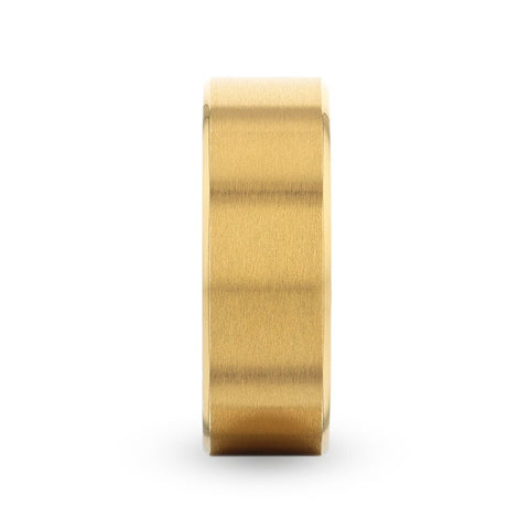 AURELIANO Yellow Gold Plating Titanium Men's Wedding Band With Flat Brushed Finish Center And Rounded Polished Edges - 8mm Rings.