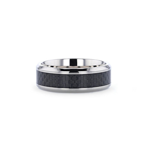 COLOSSEUM Black Carbon Fiber Inlay Titanium Wedding Band - 8 mm Rings, Wedding and Promise Rings.