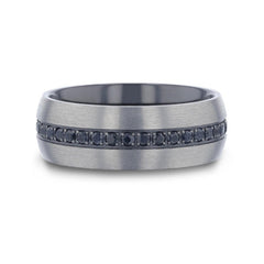 AVIATOR Domed Brushed Titanium Men's Wedding Band with Black Sapphire Stones Inlay - 8mm Rings, Wedding and Promise Rings.