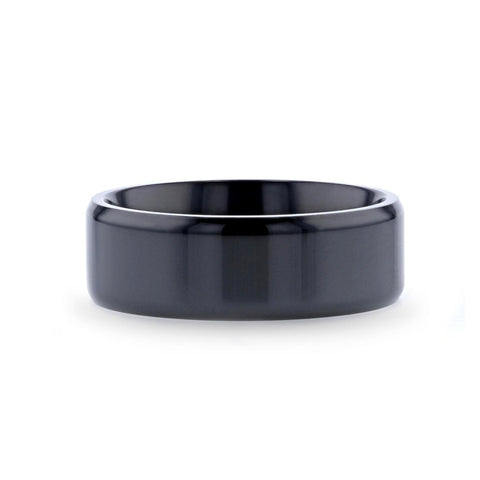 EXODUS Black Titanium Wedding Ring with Beveled Edges - 8mm, Wedding & Promise Rings.