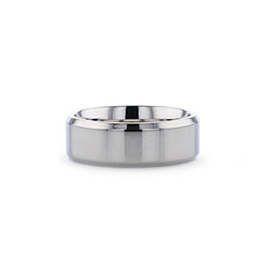 CORONAL Mens Polished Finish Beveled Edges Titanium Wedding Ring with Raised Center - 6mm & 8mm Rings.