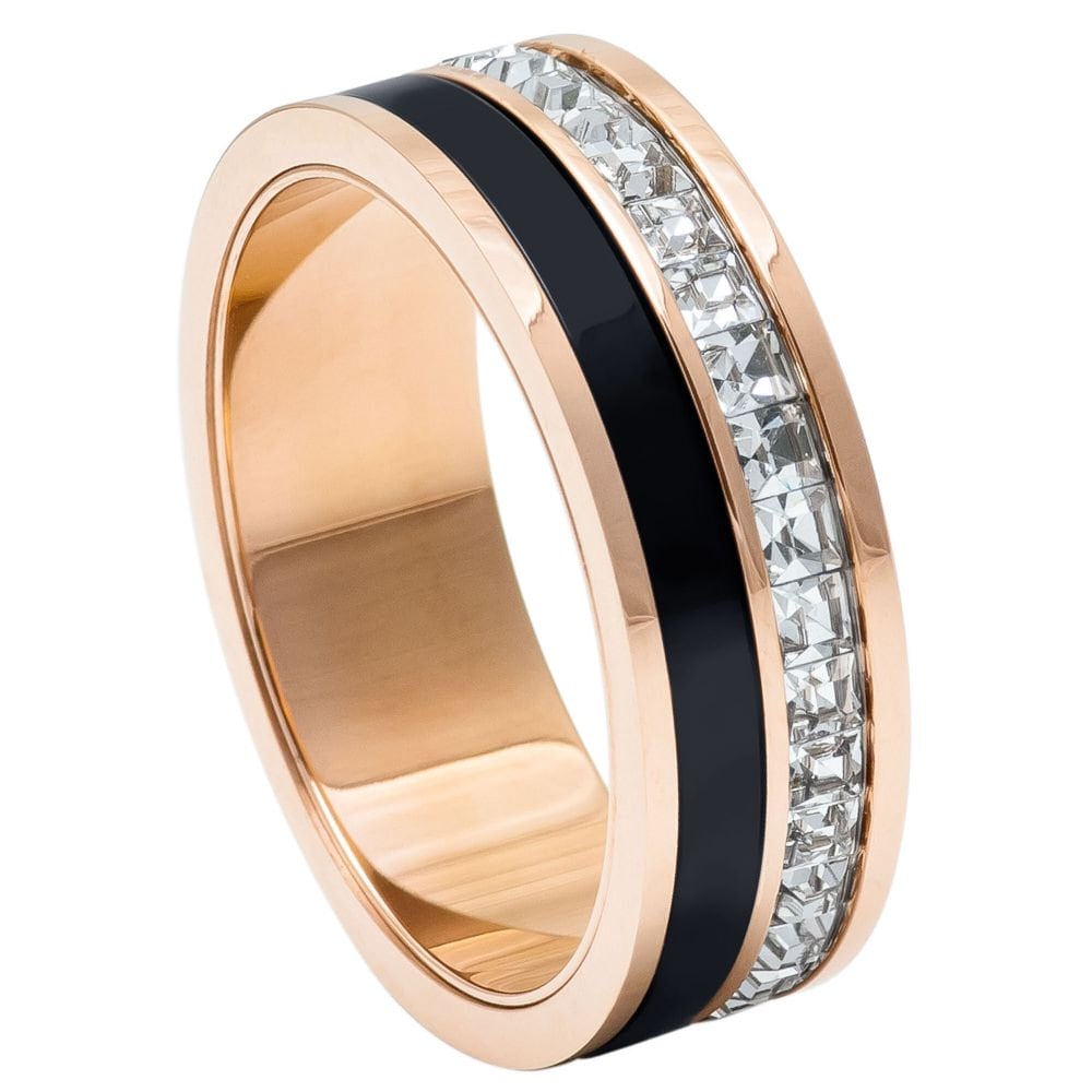 Rose Gold & Black IP Plated Titanium Spinner Princess cut Eternity CZ - 7mm Rings, Wedding and Engagement Titanium Rings for Her