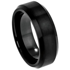 Black IP Plated Titanium Ring Brushed Center Beveled Edge - 8mm, Wedding and Engagement Titanium Rings, Promise Rings