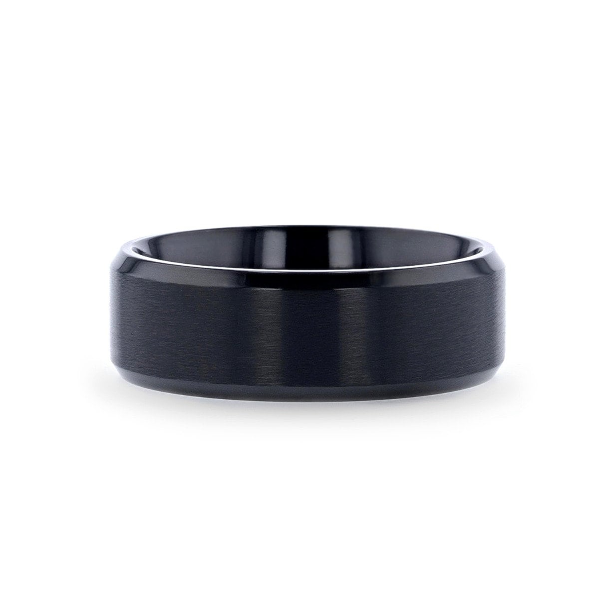 ELYSIAN Black Titanium Ring with Polished Beveled Edges and Brush Finished Center - 8mm Rings, Wedding and Engagement Rings, Promise Rings.