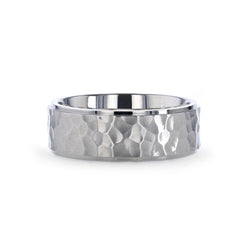 MINISTER Titanium Ring with Raised Hammered Finish and Polished Step Edges - 8 mm Rings, Wedding and Engagement Rings.