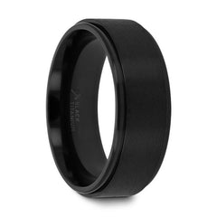 BABYLON Flat Black Titanium Ring with Brushed Raised Center & Polished Edges - 8 mm Rings, Wedding Rings.