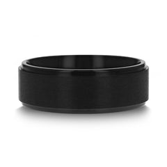 BABYLON Flat Black Titanium Ring with Brushed Raised Center & Polished Edges - 8 mm Rings, Wedding Rings.