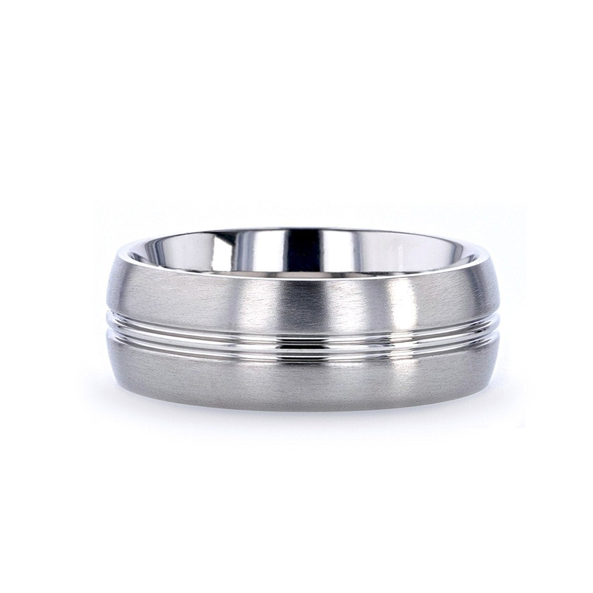 UPTON Titanium Brushed Finish Men's Wedding Ring with Polished Grooved Center - 8mm Rings