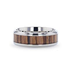 ZINGANA Titanium Ring with Beveled Edges and Real Zebra Wood Inlay - 8mm Rings