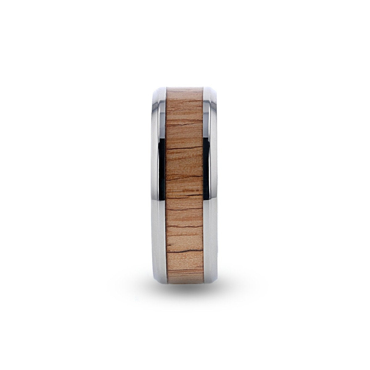 RUBRA Red Oak Wood Inlaid Titanium Ring with Bevels - 8mm Rings