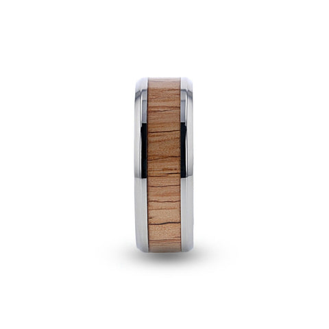 RUBRA Red Oak Wood Inlaid Titanium Ring with Bevels - 8mm Rings