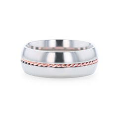 CONDUCTOR Titanium Domed Polished Wedding Ring With 14k Rose Gold Braided Inlay - 8mm Rings