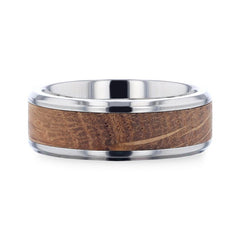 CASK Whiskey Barrel Inlaid Titanium Men's Wedding Band With Beveled Polished Edges Made From Genuine Whiskey Barrels JD Distillery 8mm Rings